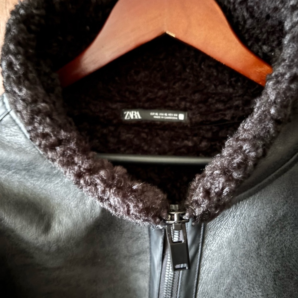 Zara Black faux Leather-Style Bomber Jacket - Picture 6 of 7